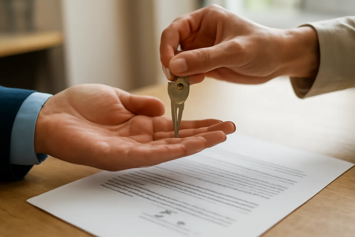 Exchanging keys over a signed property deed at closing