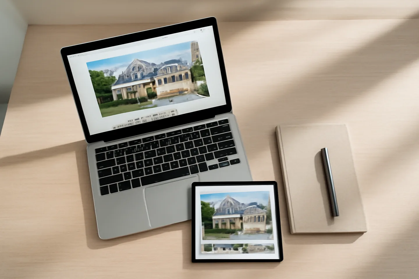 Laptop and tablet showing online property listing website
