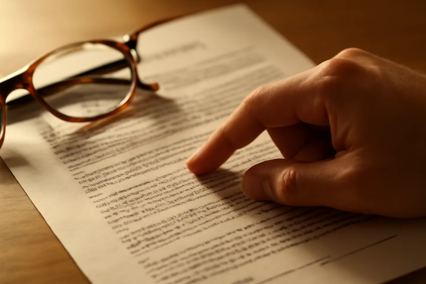 Hand pointing to a clause on a real estate contract