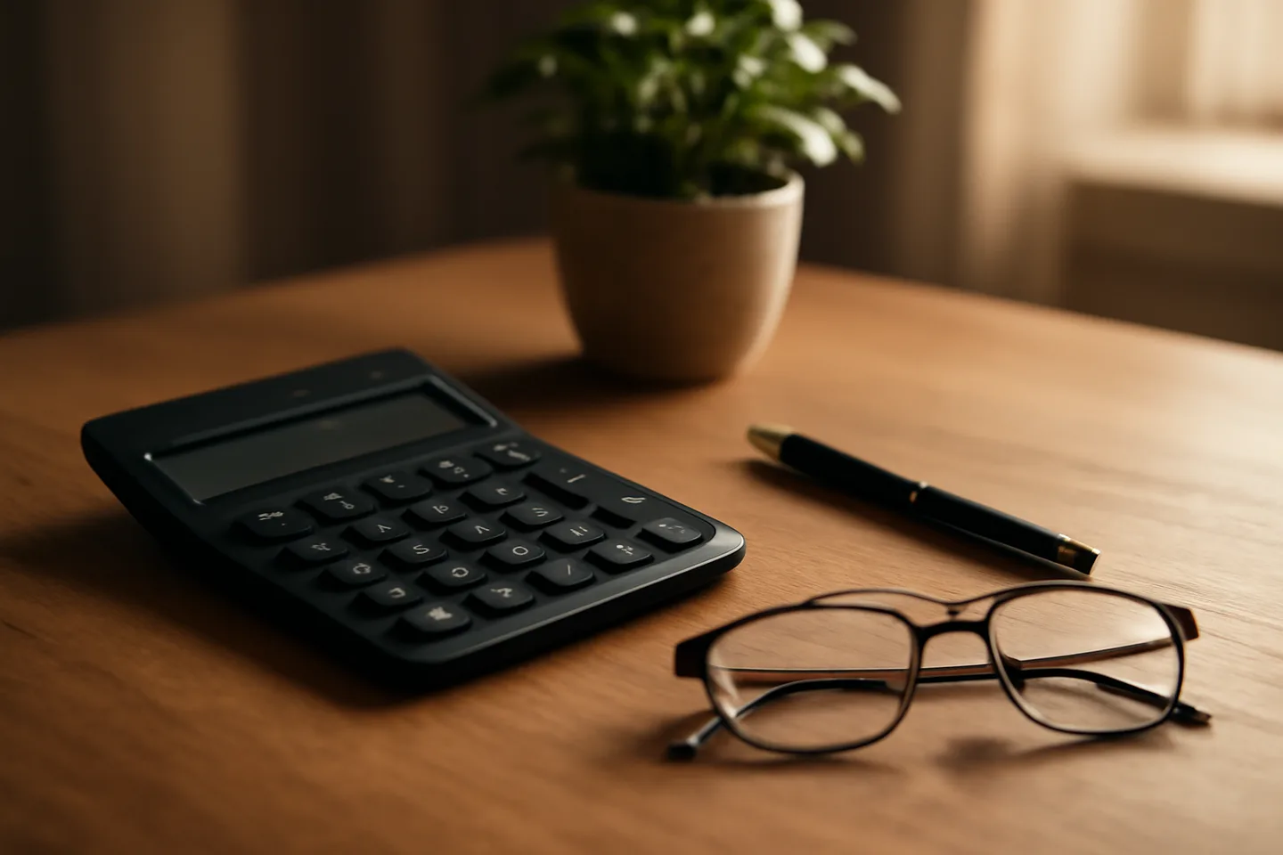 Calculator and property tax forms on a desk for selling land