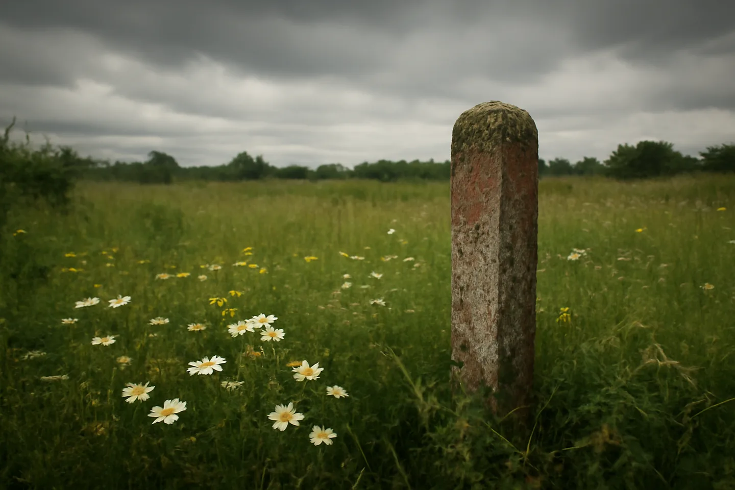 Overgrown inherited land parcel with boundary marker
