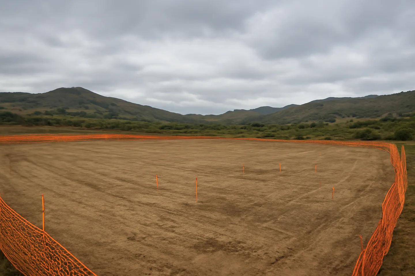 Graded construction lot with utility stakes