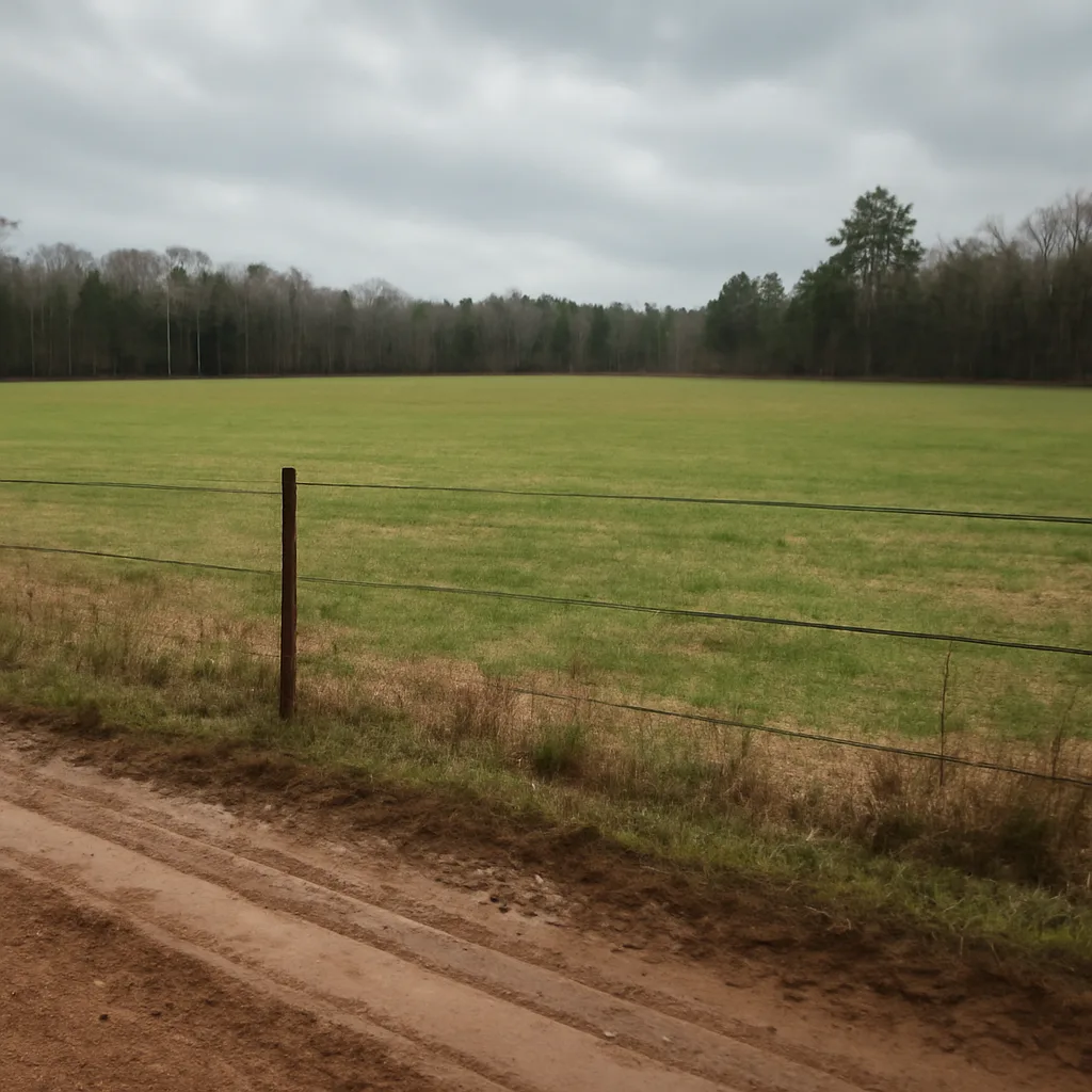 Rural acreage with open grassland and conifer forest in Henry County, Georgia